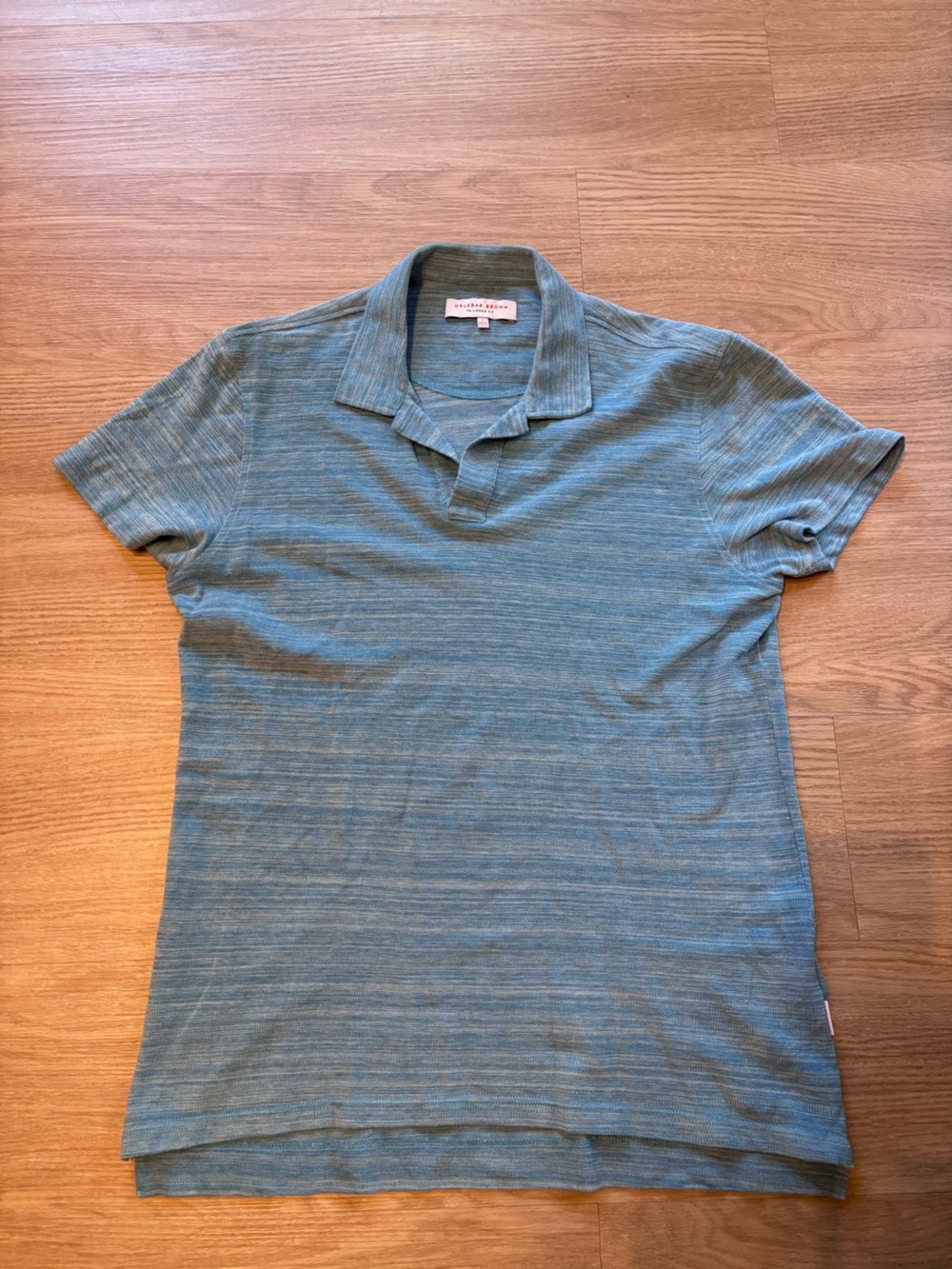 Orlebar Brown Size Large Tailored Fit Polo Shirt Pique Collar Heathered Blue